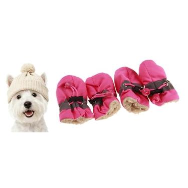 Imagem de GabeFish Meias antiderrapantes à prova d'água para cães, tênis, cordão ajustável, protetores de pata para animais de estimação pequenos, médios, gatos, rosa/grosso, pequeno