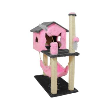 Imagem de Playground para Gatos com Arranhador e Prateleira - 6 Tubos Interativos e Rede de Descanso em Sisal Natural (PINK)