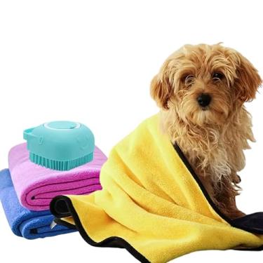 Imagem de Kit Pet Toalha de Banho Super Absorvente Com Dispenser De Shampoo Em Silicone Ideal Para Pequeno Medio Porte (AMARELO)