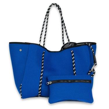 Imagem de PopUps Bolsa grande de neoprene para praia, academia, fraldas, piscina, viagem – leve, resistente à água, Azul royal