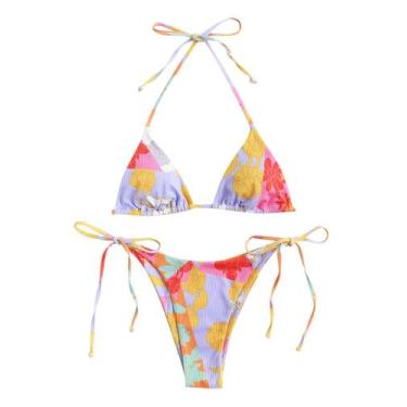 Imagem de Biquíni ZAFUL Triangle Halter de 2 peças para mulheres roxo floral