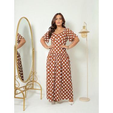 Imagem de Vestido Feminino Longo Casual Básico Elegante Poa Bolinha Evangélico -