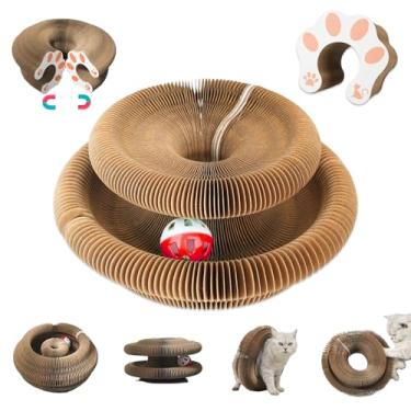 Imagem de FOTN Brinquedo Para Gatos Kitty Curls, Arranhador Interativo De Órgão Mágico Gatos, Papelão Com Bola Sino, Dobrável E Trocável Em Formato Sanfona, Alívio Da Ansiedade Domésticos (1 Peça)