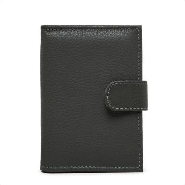 Imagem de Carteira Feminina Em Couro Fechamento Botão de Pressão Porta Cartão Cédulas Cabe CNH RG Clássica