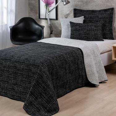 Imagem de Kit Colcha 4 Peças Solteiro Jacquard Dual 60% Algodão 40% Poliéster - Preto