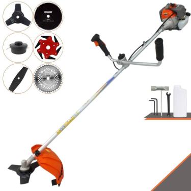 Imagem de Roçadeira Máquina de Corta Grama Vulcan VR330P À Gasolina 33cc 1,2HP Com Carretel Nylon + Facas 2 Pontas + 3 Pontas + 6 Pontas + 40 Dentes + 80 Dentes