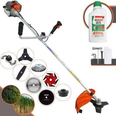 Imagem de Máquina de Corta Grama Vulcan VR330P À Gasolina 33cc 1,2HP 10000rpm Completa C/ Guidão Antivibração Carretel Nylon + 7 Opções de Corte + ÓLEO STIHL 2T