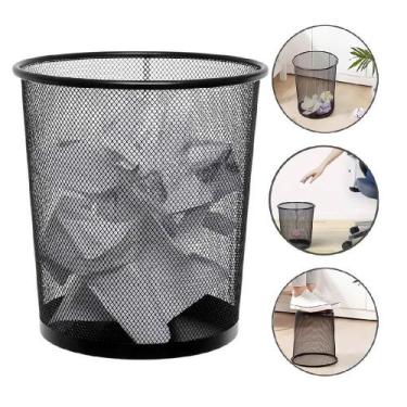 Imagem de Lixeira Escritório Cesto Redondo Metal Aramado Grande 12 Litros Telado