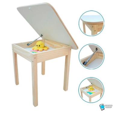Imagem de Mesa Mesinha Quadrada Com Baú Infantil De Madeira Maciça Super Resiste