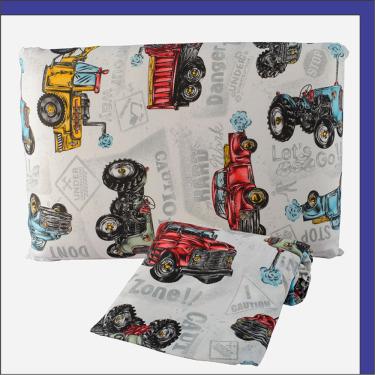 Imagem de Jogo de Cama Lençol em Malha Solteiro Carros 2 Peças - Azul