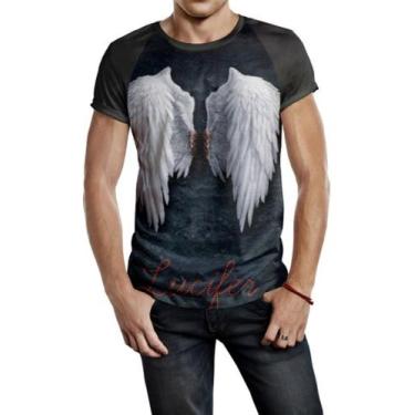 Imagem de Camiseta Raglan Masculina Asas Lúcifer Morningstar Ref:629 - smoke, Pr