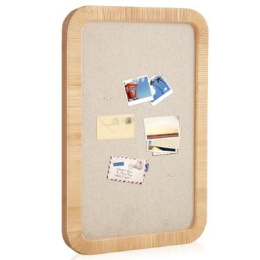 Imagem de Wonderjune Quadro de alfinetes retangulares recortados vintage quadro de avisos para exibição de linho quadro de avisos grande tecido imagem memorando decorativo para parede escritório em casa