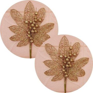 Imagem de Flores Enfeite árvore Natal Gliter Dourado De 45cm Kit 4pçs - Gici Dec