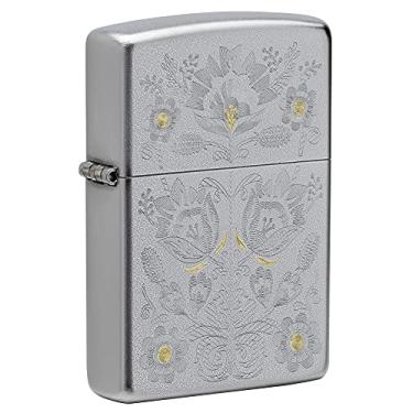Imagem de Zippo Isqueiro de bolso cromado acetinado com design floral pintado
