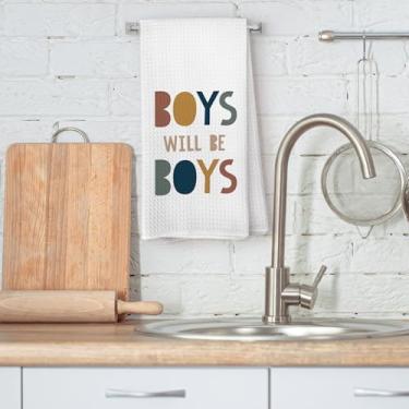 Imagem de Toalhas de mão infantis, Boho Neutral Boys Will Be Boys Toalhas de mão para decoração de banheiro, decoração de banheiro infantil, toalhas de prato de cozinha neutras Boho 40,6 x 61 cm