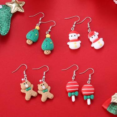 Imagem de Brincos de Natal para mulheres, boneco de neve, árvore de Natal, urso, pingente, Papai Noel, roupas de Natal, acessórios de bijuteria, 2inch, Aço inoxidável, Sem pedra preciosa