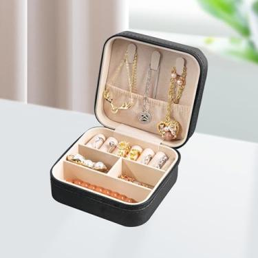 Imagem de Organizador de joias de viagem, pequena caixa de joias para mulheres e meninas – Estojo organizador de joias portátil com espelho para colar, anéis e brincos, presentes ideais