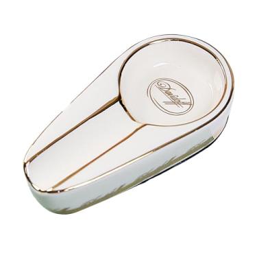 Imagem de Cinzeiro de charuto de cerâmica dourado feito à mão - decoração portátil para pátio ao ar livre/casa com suporte, acessórios de viagem para fumar (branco)