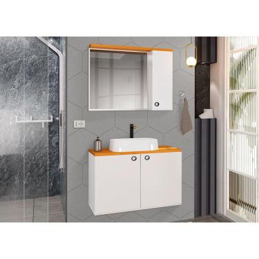 Imagem de Conjunto Para Banheiro Gabinete Suspenso Com Cuba E Espelheira Madri Branco