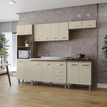 Imagem de Cozinha Íris Completa com Balcão Rosa e Cooktop 4 Bocas MB1 300cm - Am