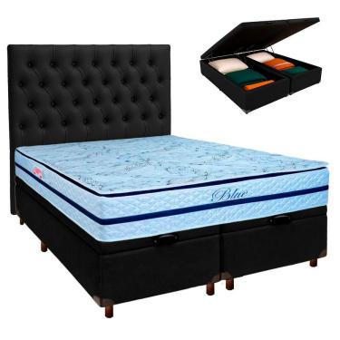 Imagem de Cama + Bau Blindado E Colchão Molas Ensacadas Queen - Blue Paropas + Cabeceira