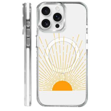 Imagem de MQJCYB Capa magnética para iPhone 15 Pro Max Design em base transparente, compatível com MagSafe, capa protetora fina de TPU macio para telefone feminino e meninas laranja sol pôr do sol