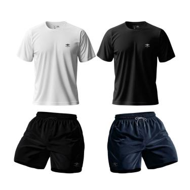 Imagem de Kit 2 Masculino Camisetas Dry Academia E 2 Shorts Mauricinhos Treino Praia Verão Básico Casual-Masculino