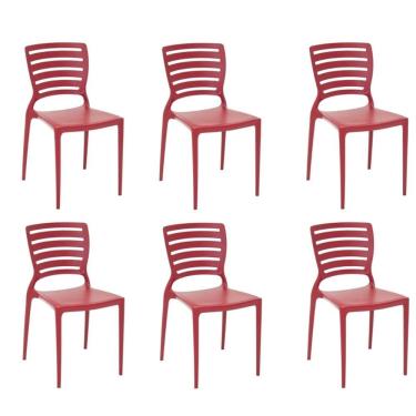 Imagem de Kit 6 Cadeiras Sofia Vermelha Tramontina Encosto Vazado Horizontal 92237/040