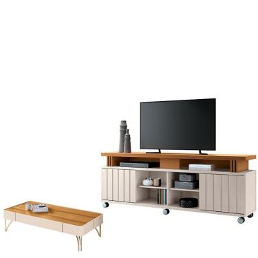 Imagem de Rack Bancada Rivera 1.8 Com Mesa De Centro Cadenza Cinamomo Off White - Hb Móveis