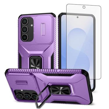 Imagem de Asuwish Capa de telefone para Samsung Galaxy S25 FE 5G com capa de câmera deslizante de vidro temperado protetor de tela suporte suporte robusto fino celular protetor militar S 25 EF S25FE 25S 25FE