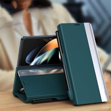 Imagem de Capa de celular com suporte de couro galvanizado para Samsung Galaxy Z Fold 6 5 4 3 5g com flip magnético (para Galaxy Z Fold 3/verde)