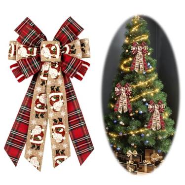 Imagem de ALIBBON Grande laço de Natal para grinaldas, guirlanda de Natal de Papai Noel, laço de fita xadrez de búfalo vermelho para porta da frente, decorações de Natal, laços de topo de árvore de Natal para