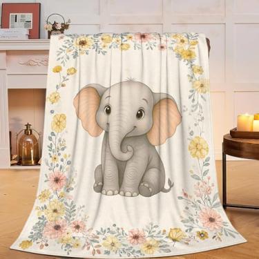 Imagem de Cobertor de elefante, cobertor floral de elefante, macio, aconchegante, felpudo, quente, roupa de cama, berçário, cobertores de bebê, presentes para meninos, meninas, crianças, adultos, homens