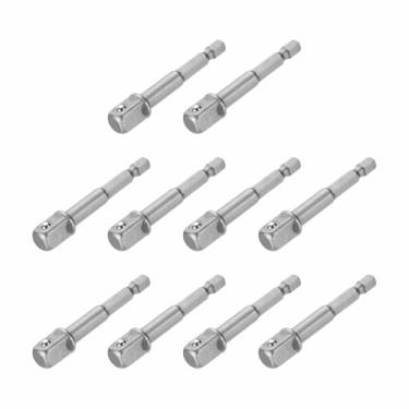 Imagem de HARFINGTON Adaptador de soquete de impacto, 10 peças, chave quadrada de 1/10.2 cm, haste sextavada de 6,6 cm, broca de extensão de comprimento para conjuntos de soquetes de broca de porca de eixo