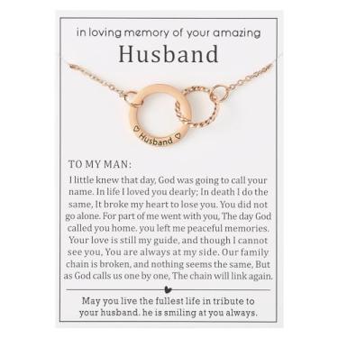 Imagem de JINGMARUO Colar de 2 círculos entrelaçados para presente de simpatia para a perda de um ente querido, lembrança de luto para marido, filho, filha, lembrança, standard, Metal, Sem Pedra Preciosa