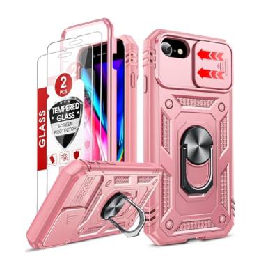 Imagem de LeYi Capa compatível com iPhone SE 3ª/2ª geração: 7/8/SE 2022 2020 Capa de telefone com capa de câmera deslizante + 2 peças protetoras de tela de vidro temperado, capa de corpo inteiro com suporte