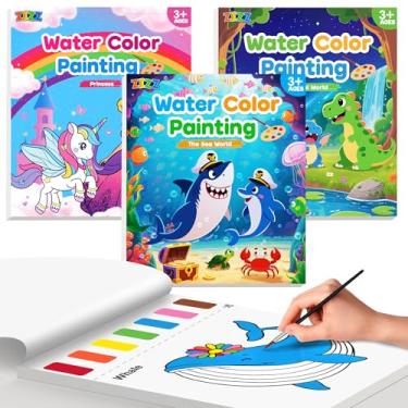 Imagem de ZIZZ Livros de colorir com tinta com água para crianças, pacote com 3, conjunto de pintura em aquarela para crianças de 3 a 5 anos, 4 a 8 anos, kit de atividades de desenho sem bagunça, brinquedo de
