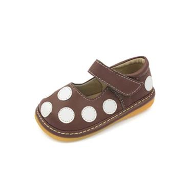 Imagem de Squeaky Shoes | Preto, marrom ou rosa bolinhas Mary Jane Sapatos para meninas, Marrom, 3 Toddler