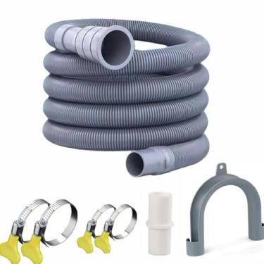 Imagem de Kit de mangueira de drenagem universal para máquina de lavar 3 m, mangueira de extensão ondulada flexível extralonga com suporte de dobra em U e 4 braçadeiras, para lavadora, máquina de lavar louça