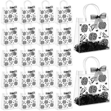 Imagem de AmazingSpark Conjunto de 20 sacos de presente de PVC transparente com alças reutilizáveis para lembrancinhas de festa com fita de ráfia saco de presente de plástico para líder de torcida (Preto)