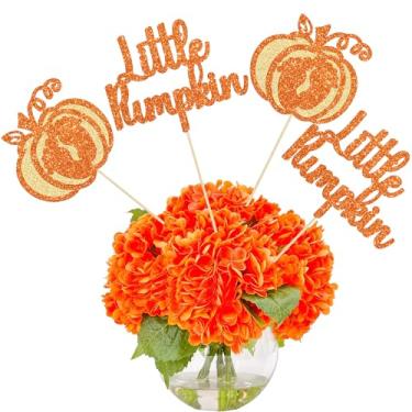 Imagem de Gyufise 12Pcs Little Pumpkin Centerpieces Sticks Double Sided Glitter Baby Feet Pumpkin Table Flower Centerpiece for Fall Theme Baby Shower Thanksgiving Halloween Party Supplies Orange