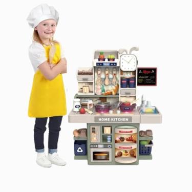Imagem de Cozinha Infantil de Brinquedo com Efeitos Realistas Fogão com Fumaça Pia com Água Corrente Utensílios Relógio de faz de conta para Crianças (Verde Pastel)