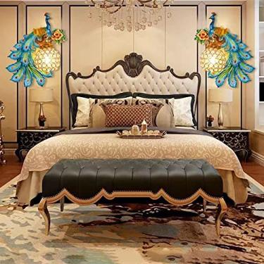 Imagem de Luminária de parede decorativa europeia com pavão, estilo contemporâneo, para sala de estar, quarto, escritório, quarto infantil, hotel, casa de campo ou corredor (conjunto com 2 unidades).