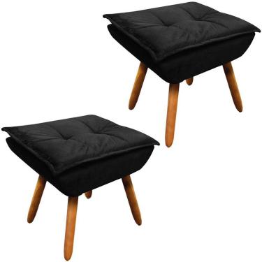 Imagem de Kit 2 Puff'S Decorativos Pés Palito Charger Suede Preto G19 - Gran Belo