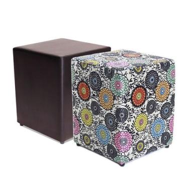 Imagem de Kit 2 Puffs Quadrados Decorativo 45cm Preto + Estampado - BF COLCHÕES