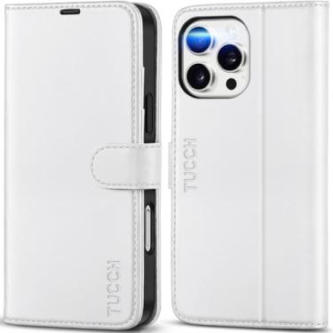 Imagem de TUCCH Capa carteira para iPhone 16 Pro Max, bloqueio de RFID [4 porta-cartões], capa interior de TPU à prova de choque, capa flip magnética de couro PU 2024, branca