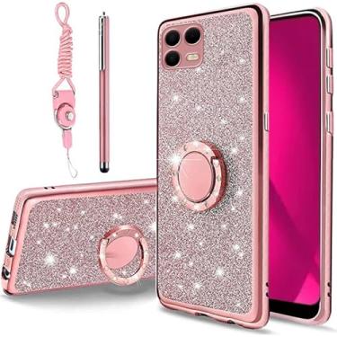 Imagem de B-wishy Capa feminina T-Mobile REVVL 8 Pro TMRV08P 5G, com glitter, cristal, borboleta, coração, floral, fina, TPU, luxuosa, brilhante, com suporte + alça para telefone T 3 Pro 5G (purpurina)