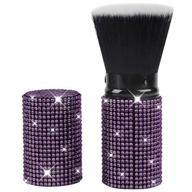 Imagem de Pincel de blush retrátil de strass brilhante, pincéis de maquiagem de diamante brilhante, base retrátil, blush, pó facial, ferramenta cosmética, com capa - ajustável (roxo)