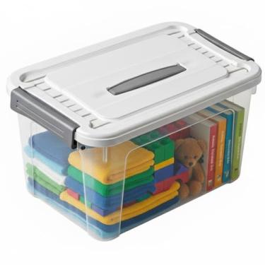 Imagem de Caixa Organizadora Multiuso 3 Litros com Tampa Branca, Resistente, Transparente, Cesto Container com Travas Laterais Firmes, Empilhável para Closet, Escritório, Quarto, Roupas, Brinquedos e Utensílios