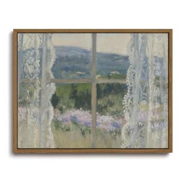 Imagem de KISSFOX Arte de parede emoldurada de verão vintage janela jardim paisagem arte em tela rústica floral country pinturas de casa de campo impressões de arte modernas imagens de casa de fazenda decoração